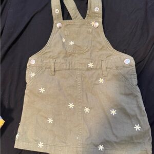 OP Olive Green Daisy Embroidered Kids Overalls Dress